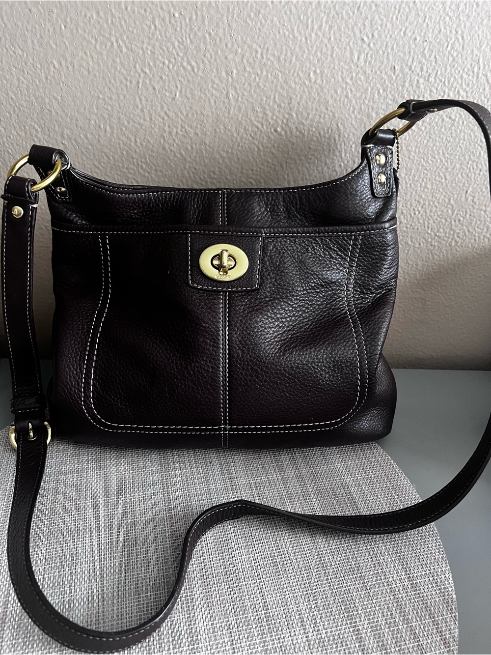 Coach Dark Brown Pebbled Leather Bag  with Gold Hardware